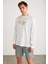 MARTIN Erkek %100 Pamuk Önü Baskılı Uzun Kollu Beyaz T-Shirt 3