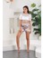 Kadın Bej Saten Dokuma Lastik Detaylı Şık Pijama Takımı 2
