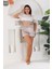 Kadın Bej Saten Dokuma Lastik Detaylı Şık Pijama Takımı 3