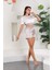 Kadın Bej Saten Dokuma Lastik Detaylı Şık Pijama Takımı 4