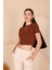 Kadın Kahverengi Bisiklet Yaka Crop T-Shirt - 169 4