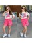 Kız Çocuk Love Stitch Baskılı T-Shirt-Şort 2'li Alt-Üst Takım Pembe Renk Şort 1