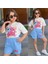 Kız Çocuk Love Stitch Baskılı T-Shirt-Şort 2'li Alt-Üst Takım Mavi Renk Şort 1