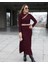 Fh Fashionhere Kadın Uzun Kollu Çıtçıtlı Viskon Krop Bluz ve Yırtmaçlı Etek Istenildiğinde Elbise Olan Ikili Takım 3