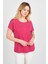 Kadın Düşük Kollu Taş Süsleme Detaylı Bisiklet Yaka Bluz 24E116 Fuşya 3