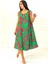 Yeşil Desenli U Yaka Askılı Midi Elbise 1