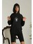 Kadın Sırt Baskılı Oversize Üç Iplik Kapüşonlu Sweatshirt - Siyah 3
