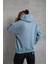 Erkek Armalı Baskılı Kapüşonlu Sweatshirt - Mavi 1