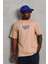 Unisex Oversize Baskılı Bisiklet Yaka T-Shirt - Bej 5