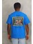 Unisex Oversize Baskılı Bisiklet Yaka T-Shirt - Mavi 5