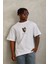 Unisex Oversize Baskılı Bisiklet Yaka T-Shirt - Beyaz 1