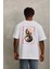 Unisex Oversize Baskılı Bisiklet Yaka T-Shirt - Beyaz 2