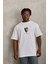 Unisex Oversize Baskılı Bisiklet Yaka T-Shirt - Beyaz 3