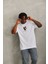 Unisex Oversize Baskılı Bisiklet Yaka T-Shirt - Beyaz 5
