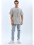 Unisex Oversize Taşlı Bisiklet Yaka T-Shirt - Gri 1