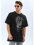 Unisex Oversize Taşlı Bisiklet Yaka T-Shirt - Siyah 4