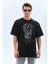 Unisex Oversize Taşlı Bisiklet Yaka T-Shirt - Siyah 5