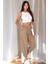 Kadın Pamuklu Bel Lastikli Dikiş Detaylı Camel Gabardin Kumaş Pantolon 1
