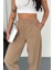 Kadın Pamuklu Bel Lastikli Dikiş Detaylı Camel Gabardin Kumaş Pantolon 5