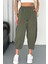 Kadın Pamuklu Bel Lastikli Dikiş Detaylı Haki Gabardin Kumaş Pantolon 2