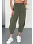 Kadın Pamuklu Bel Lastikli Dikiş Detaylı Haki Gabardin Kumaş Pantolon 3