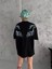 Unisex Bisiklet Yaka Baskılı Oversize T-Shirt - Siyah 3