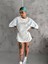 Unisex Bisiklet Yaka Baskılı Oversize T-Shirt - Beyaz 2