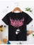 Kız Çocuk Bisiklet Yaka Baskılı T-Shirt - Siyah 1