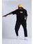 Unisex Bisiklet Yaka Baskılı Oversize T-Shirt - Siyah 1