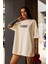 Unisex Bisiklet Yaka Baskılı Oversize T-Shirt - Beyaz 1