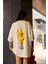 Unisex Bisiklet Yaka Baskılı Oversize T-Shirt - Beyaz 2