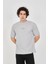 Unisex Waffle Kumaş Rahat Kol T-Shirt - Boyalı Gri 1