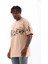 Unisex Bisiklet Yaka Baskılı Oversize T-Shirt - Bej 5