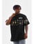Unisex Bisiklet Yaka Baskılı Oversize T-Shirt - Siyah 1