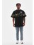 Unisex Bisiklet Yaka Baskılı Oversize T-Shirt - Siyah 5