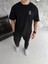 Unisex Bisiklet Yaka Baskılı Oversize T-Shirt - Siyah 1
