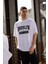 Unisex Bisiklet Yaka Baskılı Oversize T-Shirt - Beyaz 2