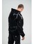 Double Oversize Kapşonlu Şimşek Pano Baskılı Sweatshirt - Siyah 3