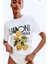 %100 Pamuk Limon Baskılı Beyaz Kadın Tshirt 2