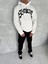 Unisex Üç Iplik Kapüşonlu Baskılı Sweatshirt - Beyaz 3