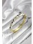 Mineli Pirinç Siyah Çiçek Desenli Zirkon Taşlı Gold Renk Kadın Kelepçe (Çap 60 Mm) 1