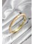 Mineli Pirinç Krem Çiçek Desenli Zirkon Taşlı Gold Renk Kadın Kelepçe (Çap 60 Mm) 1