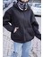 Samuray Kapşonlu Zıp Fermuarlı Çift Kapşonlu Nakışlı Sweatshirt- Siyah 1