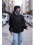Samuray Kapşonlu Zıp Fermuarlı Çift Kapşonlu Nakışlı Sweatshirt- Siyah 2