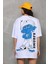 Unisex Bisiklet Yaka Baskılı Oversize T-Shirt - Beyaz 3