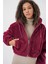 5193 Kapüşonlu Peluş Crop Ceket - Mürdüm 1