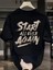 20/1 Penye Compack Start All Over Baskılı Oversize Bisiklet Yaka Kısa Kol T-Shirt - Siyah 1