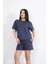 Osy Modal Yumuşak Dokulu Kumaş Kadın Bisiklet Yaka T-Shirt Kısa Şort Ikili Takım - Antrasit 3