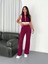 Osy Modal Yumuşak Dokulu Kumaş Tam Fermuarlı Crop Pantalon Ikili Takım - Bordo 3