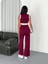 Osy Modal Yumuşak Dokulu Kumaş Tam Fermuarlı Crop Pantalon Ikili Takım - Bordo 5
